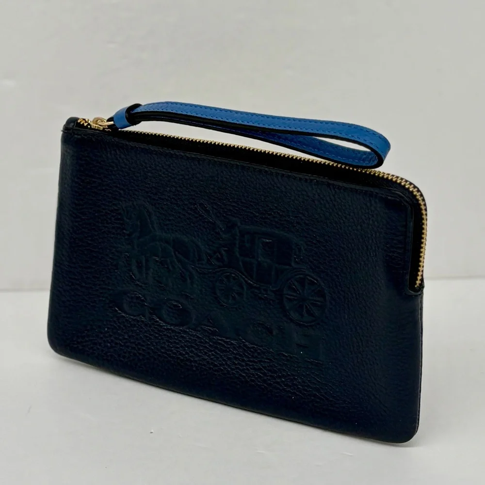 Coach Large Corner Zip Wristlet Wallet With Horse And Carriage Navy
